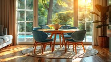 Room With Table, Chairs, and Potted Plants photo