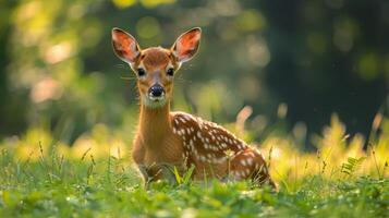 Small Deer Laying Down in Grass photo