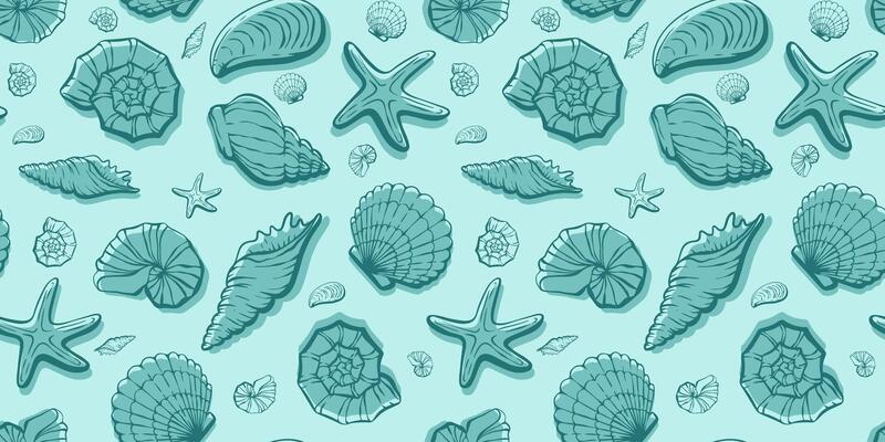 Seamless underwater sea world pattern with shells and bubbles. Clam loopable pattern can be used for wrapping paper, fabric, textile, print, background, borders, templates, cards, social media and web