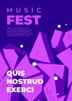 Template for fest poster with geometric abstract pattern with cubes, volumetric shapes. Hand drawn chalk pattern. Placard with typographic elements. Modern banner for festival, party, event vector