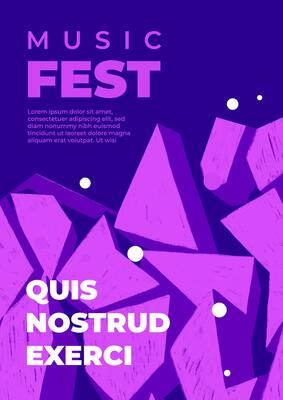 Template for fest poster with geometric abstract pattern with cubes, volumetric shapes. Hand drawn chalk pattern. Placard with typographic elements. Modern banner for festival, party, event