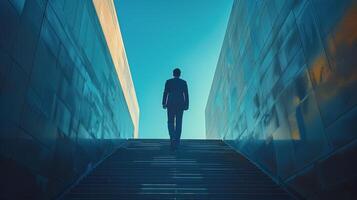 Man Stands on Top of Stairs photo