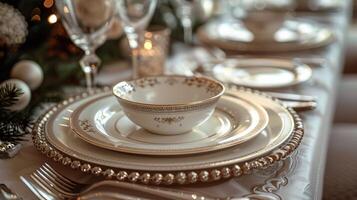 Elegant White and Gold Christmas Table Setting photo