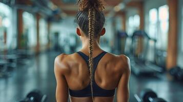 Woman With Ponytail Working Out in Gym photo