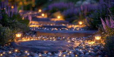 Stone Path Illuminated by Lit Candles photo