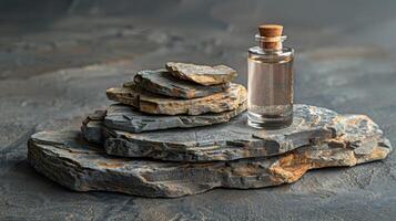 Cologne Bottle on Rock photo