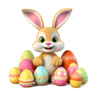 Easter Bunny Surrounding With Easter Eggs Isolated on Transparent Background png