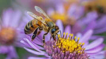 Bee Gathering Nectar on Flower photo