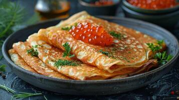 Stack of Pancakes Covered in Powdered Sugar photo