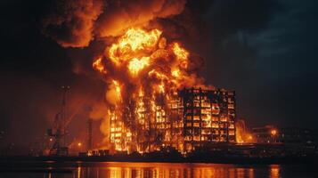 Massive Building Engulfed in Flames and Smoke photo