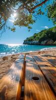 Wooden Dock on Beach With Ocean Background photo