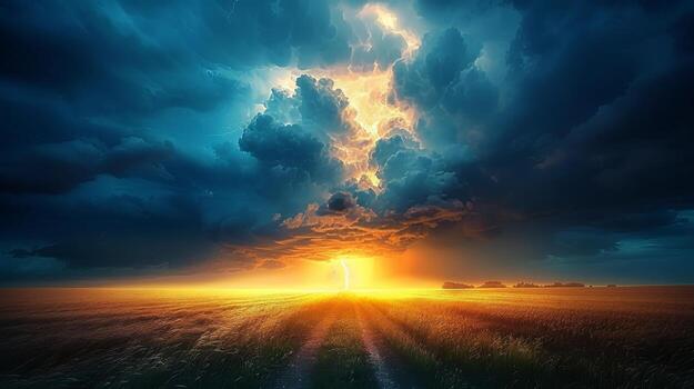 Sun Setting Over Wildflower Field photo