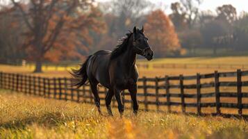 Brown Horse Running in Grassy Field photo