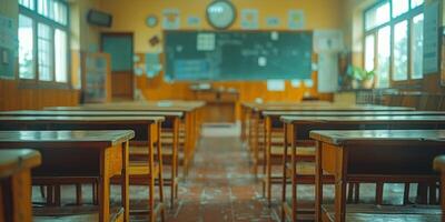 Room With Tables, Chairs, and Chalkboard Wall photo