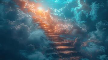 Stairway Ascending Into Cloudy Sky photo