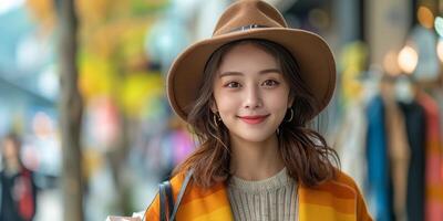 Woman Wearing Hat In Front of Shoe Rack photo