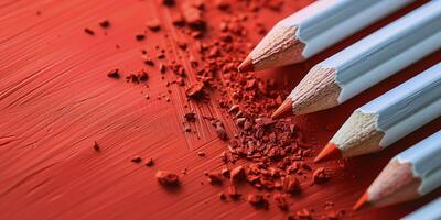 Pencils Arranged on Red Surface photo