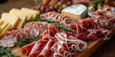 Assorted Meats and Cheeses on Cutting Board photo