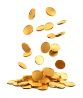 Falling Gold Coins on Pile Isolated on Transparent Background png