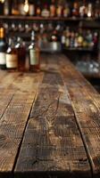 Close Up of Wooden Table in Restaurant photo