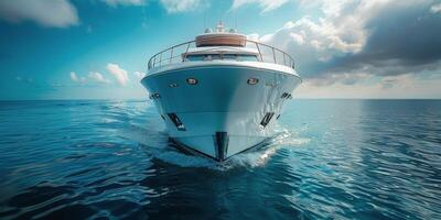 Large White Boat in Middle of Ocean photo