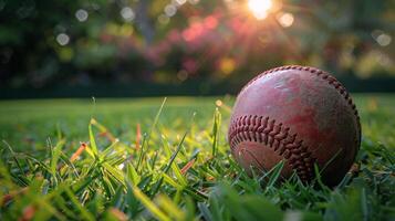 Baseball on Green Field photo