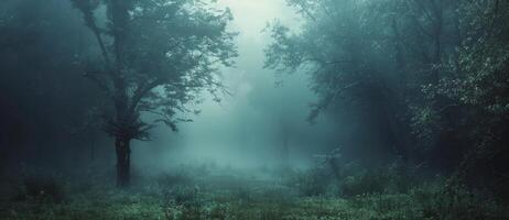 Misty Morning In A Dense Pine Forest photo