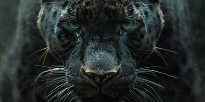 Black Leopard With Yellow Eyes Walking in the Rain photo