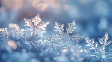 Detailed Close Up of a Snowflake in Bright Sunshine photo