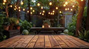 Wooden Table With Lots of Lights photo