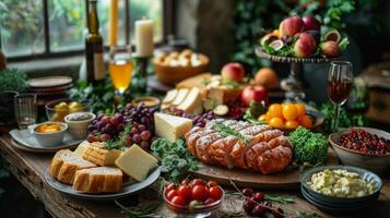Fresh Produce Arranged on a Wooden Surface With a Green Word photo