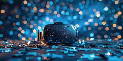 Virtual Reality Headset on Blue Surface photo