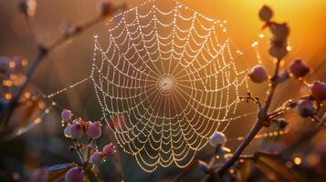 Glistening Spider Web With Water Droplets photo
