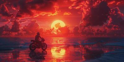 Person Riding Motorcycle on Wet Road photo