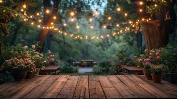 Wooden Table With Lots of Lights photo