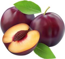 A whole Plum with a half cut peach Isolated on a Transparent Background png