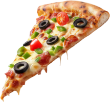 A flying delicious Pizza slice isolated on a transparent background png