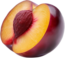 A half cut plum Isolated on a Transparent Background png
