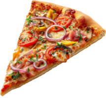 A flying delicious Pizza slice isolated on a transparent background png