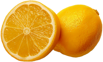 A whole Lemon with a half cut isolated on a transparent background png
