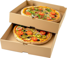 Delicious Veggie Pizza in a cardboard box isolated on a transparent background png