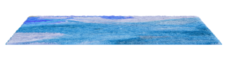 Blue rectangular carpet with a detailed texture, perfect for modern home or kids room interiors, on transparent background. Cut out rug. Contemporary, Scandinavian style. Front view. 3D render. png
