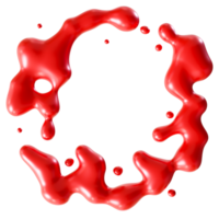 Vivid red blood splashes on transparent background, dramatic and eerie Halloween design element. Circle, round frame, border with copy space in the middle. Cut out of red liquid, fluid. 3D. png