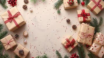 Group of Wrapped Presents on Table photo