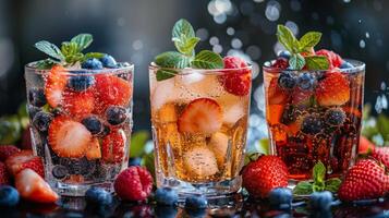 Four Glasses Filled With Different Types of Fruit photo