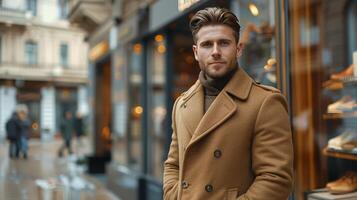 Man Standing in Front of Clothing Rack photo