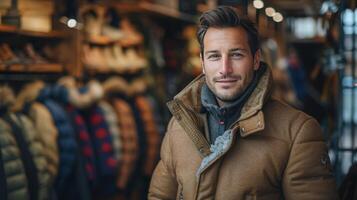 Man Standing in Front of Clothing Rack photo