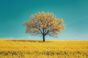 Lonely Tree Amid Wildflower Field photo
