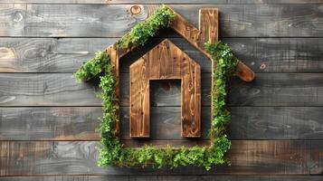 Grass House on Wooden Table photo