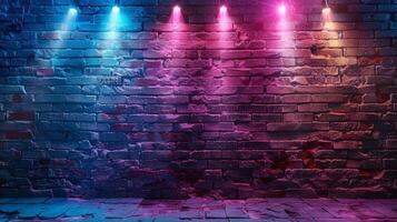 Brick Wall With Three Colorful Lights photo
